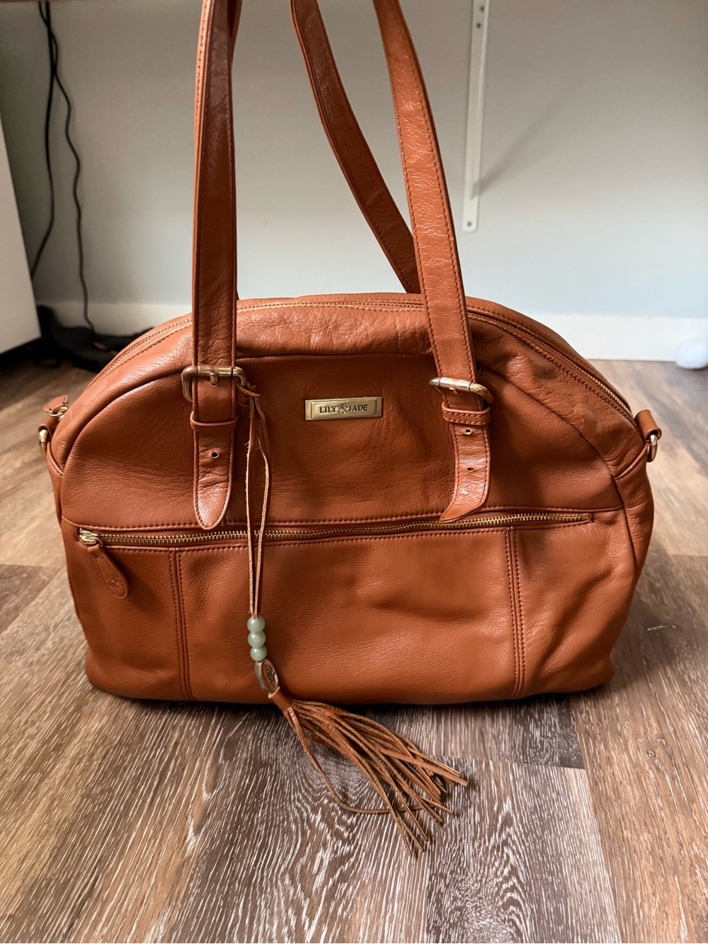 Lux-cade Cognac Leather Tote with Tassel Accent